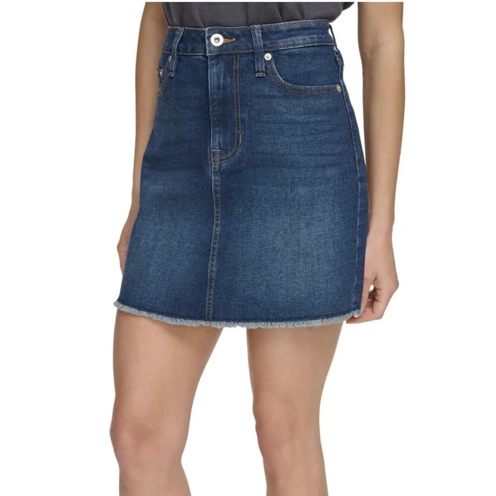 DKNY Ladies Mid Rise Denim‎ Skirt Size 12 Dark Wash NEW